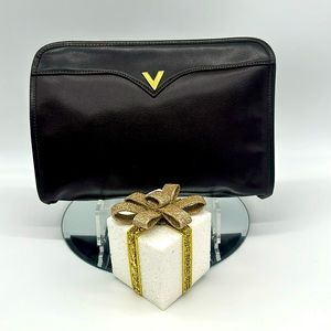 Vintage Mario Valentino Dark Brown Leather Clutch Portfolio Made in Italy